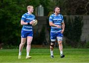 14 April 2025; Jamie Osborne, left, and Will Connors during Leinster Rugby squad training at UCD in Dublin. Photo by Piaras Ó Mídheach/Sportsfile