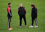 13 April 2025; Louth backroom team members, from left, coach David Whyte, selector James McCartan and selector Niall Moyna before the Leinster GAA Football Senior Championship quarter-final match between Louth and Laois at Cedral St Conleth's Park in Newbridge, KiIdare. Photo by Piaras Ó Mídheach/Sportsfile