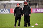 13 April 2025; Louth manager Ger Brennan, right, with Louth selector James McCartan before the Leinster GAA Football Senior Championship quarter-final match between Louth and Laois at Cedral St Conleth's Park in Newbridge, KiIdare. Photo by Piaras Ó Mídheach/Sportsfile
