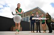 15 April 2025; In attendance as Tirlán announces sponsorship of Irish Under-18 Girls hockey team is U18 Hockey International Mollie Lennon, left, alongside, from left, Hockey Ireland High Performance Director Lisa Jacob, Tirlán Chairperson John Murphy, U18 Hockey International Eva Doyle, and Tirlán Head of Consumer Marketing Linda Sheehan at Tirlán, Abbey Quarter, Kilkenny. Photo by Sam Barnes/Sportsfile
