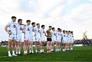 12 April 2025; Kildare players during a minute's silence for the late Mick O'Dwyer before the Leinster GAA Football Senior Championship quarter-final match between Kildare and Westmeath at Cedral St Conleth's Park in Newbridge, KiIdare. Photo by Piaras Ó Mídheach/Sportsfile