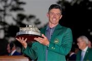 13 April 2025; Rory McIlroy of Northern Ireland with the Masters Championship trophy after victory in the final round of the Masters Tournament at Augusta National Golf Club in Georgia, USA. Photo by Kyle Terada/Imagn Images via Sportsfile
