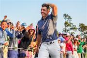 13 April 2025; Rory McIlroy of Northern Ireland celebrates on the 18th green after winning his playoff during the final round of the Masters Tournament at Augusta National Golf Club in Georgia, USA. Photo by Grace Smith/Imagn Images via Sportsfile