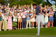 13 April 2025; Rory McIlroy of Northern Ireland celebrates on the 18th green after winning his playoff during the final round of the Masters Tournament at Augusta National Golf Club in Georgia, USA. Photo by Kyle Terada/Imagn Images via Sportsfile