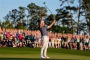 13 April 2025; Rory McIlroy of Northern Ireland celebrates on the 18th green after winning his playoff during the final round of the Masters Tournament at Augusta National Golf Club in Georgia, USA. Photo by Kyle Terada/Imagn Images via Sportsfile