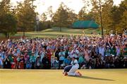 13 April 2025; Rory McIlroy of Northern Ireland celebrates on the 18th green after winning his playoff during the final round of the Masters Tournament at Augusta National Golf Club in Georgia, USA. Photo by Peter Casey/Imagn Images via Sportsfile