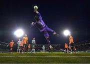 14 April 2025; Cork City goalkeeper Tein Troost reaches for an attempt on goal from Josh Honohan of Shamrock Rovers during the SSE Airtricity Men's Premier Division match between Shamrock Rovers and Cork City at Tallaght Stadium in Dublin. Photo by Stephen McCarthy/Sportsfile