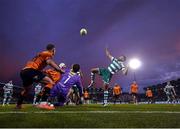 14 April 2025; Roberto Lopes of Shamrock Rovers has a shot on goal during the SSE Airtricity Men's Premier Division match between Shamrock Rovers and Cork City at Tallaght Stadium in Dublin. Photo by Stephen McCarthy/Sportsfile