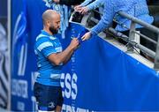 11 April 2025; Jamison Gibson-Park of Leinster signs autographs before the Investec Champions Cup quarter-final match between Leinster and Glasgow Warriors at the Aviva Stadium in Dublin. Photo by Brendan Moran/Sportsfile