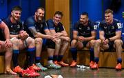 11 April 2025; Leinster players, from left, Joe McCarthy, RG Snyman, Diarmuid Mangan, Max Deegan and Josh van der Flier in the dressingroom after the Investec Champions Cup quarter-final match between Leinster and Glasgow Warriors at the Aviva Stadium in Dublin. Photo by Brendan Moran/Sportsfile