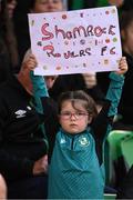 14 April 2025; A Shamrock Rovers supporter during the SSE Airtricity Men's Premier Division match between Shamrock Rovers and Cork City at Tallaght Stadium in Dublin. Photo by Stephen McCarthy/Sportsfile
