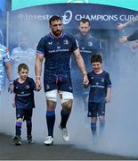 11 April 2025; Leinster mascots Ruadh Roche, left, and Paddy Donnelly with captain Jack Conan before the Investec Champions Cup quarter-final match between Leinster and Glasgow Warriors at the Aviva Stadium in Dublin. Photo by Brendan Moran/Sportsfile