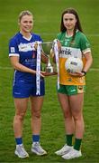 15 April 2025; Intermediate footballers Andrea Moran of Laois and Michele Mann of Offaly in attendance at the launch of the TG4 Leinster LGFA Championships at Parnell Park in Dublin. Photo by Sam Barnes/Sportsfile