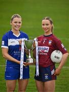 15 April 2025; Intermediate footballers Andrea Moran of Laois and Fiona Coyle of Westmeath in attendance at the launch of the TG4 Leinster LGFA Championships at Parnell Park in Dublin. Photo by Sam Barnes/Sportsfile