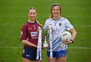 15 April 2025; Intermediate footballers Fiona Coyle of Westmeath and Sarah Jane Winders of Wicklow in attendance at the launch of the TG4 Leinster LGFA Championships at Parnell Park in Dublin. Photo by Sam Barnes/Sportsfile