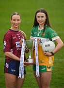 15 April 2025; Intermediate footballers Fiona Coyle of Westmeath and Michele Mann of Offaly in attendance at the launch of the TG4 Leinster LGFA Championships at Parnell Park in Dublin. Photo by Sam Barnes/Sportsfile