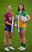 15 April 2025; Intermediate footballers Fiona Coyle of Westmeath and Michele Mann of Offaly in attendance at the launch of the TG4 Leinster LGFA Championships at Parnell Park in Dublin. Photo by Sam Barnes/Sportsfile