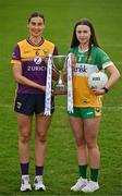 15 April 2025; Intermediate footballers Aisling Halligan of Wexford and Michele Mann of Offaly in attendance at the launch of the TG4 Leinster LGFA Championships at Parnell Park in Dublin. Photo by Sam Barnes/Sportsfile