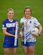 15 April 2025; Intermediate footballers Andrea Moran of Laois and Sarah Jane Winders of Wicklow in attendance at the launch of the TG4 Leinster LGFA Championships at Parnell Park in Dublin. Photo by Sam Barnes/Sportsfile