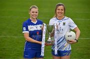 15 April 2025; Intermediate footballers Andrea Moran of Laois and Sarah Jane Winders of Wicklow in attendance at the launch of the TG4 Leinster LGFA Championships at Parnell Park in Dublin. Photo by Sam Barnes/Sportsfile