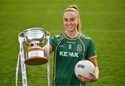 15 April 2025; Aoibhín Cleary of Meath poses for a portrait with the Mary Ramsbottom Memorial Cup at the launch of the TG4 Leinster LGFA Championships at Parnell Park in Dublin. Photo by Sam Barnes/Sportsfile