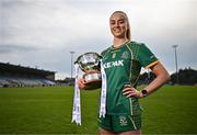 15 April 2025; Aoibhín Cleary of Meath poses for a portrait with the Mary Ramsbottom Memorial Cup at the launch of the TG4 Leinster LGFA Championships at Parnell Park in Dublin. Photo by Sam Barnes/Sportsfile