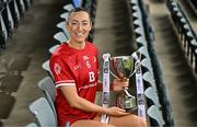 15 April 2025; Shannen McLoughlin of Louth poses for a portrait at the launch of the TG4 Leinster LGFA Championships at Parnell Park in Dublin. Photo by Sam Barnes/Sportsfile