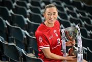 15 April 2025; Shannen McLoughlin of Louth poses for a portrait at the launch of the TG4 Leinster LGFA Championships at Parnell Park in Dublin. Photo by Sam Barnes/Sportsfile