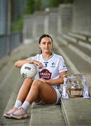 15 April 2025; Laoise Lenehan of Kildare poses for a portrait with the Mary Ramsbottom Memorial Cup at the launch of the TG4 Leinster LGFA Championships at Parnell Park in Dublin. Photo by Sam Barnes/Sportsfile