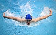 16 April 2025; James McIlroy of Dolphin-MN competes in the Men's 400m Individual Medley heats during day five of the Irish Open Swimming Championships at the National Aquatic Centre on the Sport Ireland Campus in Dublin. Photo by Ben McShane/Sportsfile