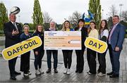 16 April 2025; Pictured at UCD Sports Centre during the presentation of Daffodil Day proceeds to the Irish Cancer Society are, from left, UCD RFC president Barry Sheehan, UCD RFC club manager Ciara O'Connor, UCD WRFC captain Emma Kelly, John Hammond of UCD RFC, Sinead Gillespie of Irish Cancer Society, UCD President Professor Orla Feely, sports management students Caithlin Walsh and Scarlett Herron and director of student services Dominic O'Keeffe. Photo by Shauna Clinton/Sportsfile
