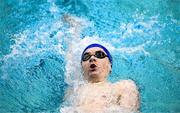16 April 2025; James McIlroy of Dolphin-MN competes in the Men's 400m Individual Medley heats during day five of the Irish Open Swimming Championships at the National Aquatic Centre on the Sport Ireland Campus in Dublin. Photo by Ben McShane/Sportsfile