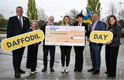 16 April 2025; Pictured at UCD Sports Centre during the presentation of Daffodil Day proceeds to the Irish Cancer Society are, from left, UCD RFC president Barry Sheehan, UCD RFC club manager Ciara O'Connor, John Hammond of UCD RFC, Sinead Gillespie of Irish Cancer Society, UCD President Professor Orla Feely, director of student services Dominic O'Keeffe and sports development manager Suzanne Bailey. Photo by Shauna Clinton/Sportsfile