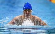 16 April 2025; Sean Vila Gilboy of Club Natació Caldes, Spain, competes in the Men's 50m Breaststroke heats during day five of the Irish Open Swimming Championships at the National Aquatic Centre on the Sport Ireland Campus in Dublin. Photo by Ben McShane/Sportsfile