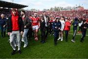 6 April 2025; Patrick Horgan of Cork with Liam Rushe of TG4 after his side's victory in the Allianz Hurling League Division 1A final match between Tipperary and Cork at SuperValu Páirc Uí Chaoimh in Cork. Photo by Piaras Ó Mídheach/Sportsfile