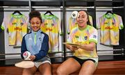 16 April 2025; Cork camogie player and Kellogg’s GAA Cúl Camps ambassador, Amy O’Connor, right, pictured with Abigail Jeyifous today at Croke Park for the launch of the 2025 Kellogg’s GAA Cúl Camps. A key part of this year's campaign is the new Cúl and Curious initiative, a unique introductory GAA Cúl Camps experience designed for children from migrant families, creating a shared experience with local Irish children and fostering a sense of community. The bespoke camp will take place in St Breckan’s GAA in Lisdoonvarna on April 17th. Photo by Sam Barnes/Sportsfile