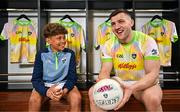 16 April 2025; Galway footballer and Kellogg’s GAA Cúl Camps ambassador, Damien Comer, right, pictured with Lucian Koester today at Croke Park for the launch of the 2025 Kellogg’s GAA Cúl Camps. A key part of this year's campaign is the new Cúl and Curious initiative, a unique introductory GAA Cúl Camps experience designed for children from migrant families, creating a shared experience with local Irish children and fostering a sense of community. The bespoke camp will take place in St Breckan’s GAA in Lisdoonvarna on April 17th. Photo by Sam Barnes/Sportsfile