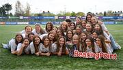 16 April 2025; Midlands players, including captains Eabha O'Mahony and Mia Rowan, centre, with the Sarah Robinson Cup at Energia Park in Dublin. Photo by Shauna Clinton/Sportsfile
