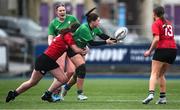 16 April 2025; Amy O'Brien of South East is tackled by Emma O'Rourke of North East during the BearingPoint Sarah Robinson Cup Round 5 match between North East and South East at Energia Park in Dublin. Photo by Shauna Clinton/Sportsfile