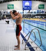16 April 2025; Shane Ryan exits the pool after beating the national record in the 50m Breaststroke during day five of the Irish Open Swimming Championships at the National Aquatic Centre on the Sport Ireland Campus in Dublin. Photo by Ben McShane/Sportsfile