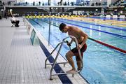 16 April 2025; Shane Ryan exits the pool after beating the national record in the 50m Breaststroke during day five of the Irish Open Swimming Championships at the National Aquatic Centre on the Sport Ireland Campus in Dublin. Photo by Ben McShane/Sportsfile