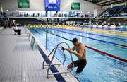 16 April 2025; Shane Ryan exits the pool after beating the national record in the 50m Breaststroke during day five of the Irish Open Swimming Championships at the National Aquatic Centre on the Sport Ireland Campus in Dublin. Photo by Ben McShane/Sportsfile