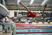 16 April 2025; Louis Jordan of St Fiaccs competes competing in the Men's 50m Breaststroke final during day five of the Irish Open Swimming Championships at the National Aquatic Centre on the Sport Ireland Campus in Dublin. Photo by Ben McShane/Sportsfile