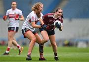 12 April 2025; Nicola Ward of Galway in action against Aoife Healy of Cork during the Lidl Ladies National Football League Division 2 final match between Cork and Galway at Croke Park in Dublin. Photo by Sam Barnes/Sportsfile