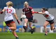 12 April 2025; Louise Ward of Galway in action against Abbie O'Mahony, right, and Emma Cleary of Cork during the Lidl Ladies National Football League Division 2 final match between Cork and Galway at Croke Park in Dublin. Photo by Sam Barnes/Sportsfile