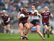 12 April 2025; Roisin Leonard of Galway in action against Shauna Kelly of Cork during the Lidl Ladies National Football League Division 2 final match between Cork and Galway at Croke Park in Dublin. Photo by Sam Barnes/Sportsfile
