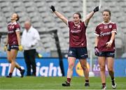 12 April 2025; Nicola Ward of Galway, centre, celebrates at the final whistle following her side's victory in the Lidl Ladies National Football League Division 2 final match between Cork and Galway at Croke Park in Dublin. Photo by Sam Barnes/Sportsfile