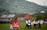 12 April 2025; A banner is held for Casement Park before the Ulster GAA Football Senior Championship quarter-final match between Antrim and Armagh at Corrigan Park in Belfast. Photo by Ramsey Cardy/Sportsfile