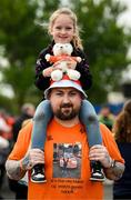 12 April 2025; Armagh supporters before the Ulster GAA Football Senior Championship quarter-final match between Antrim and Armagh at Corrigan Park in Belfast. Photo by Ramsey Cardy/Sportsfile