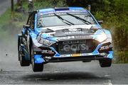 18 April 2025; Matt Edwards and David Moynihan compete in their Hyundai i20 N Rally2 during day one of the Circuit of Ireland Rally round two of the Irish Tarmac Rally Championship in Dungannon, Tyrone. Photo by Philip Fitzpatrick/Sportsfile